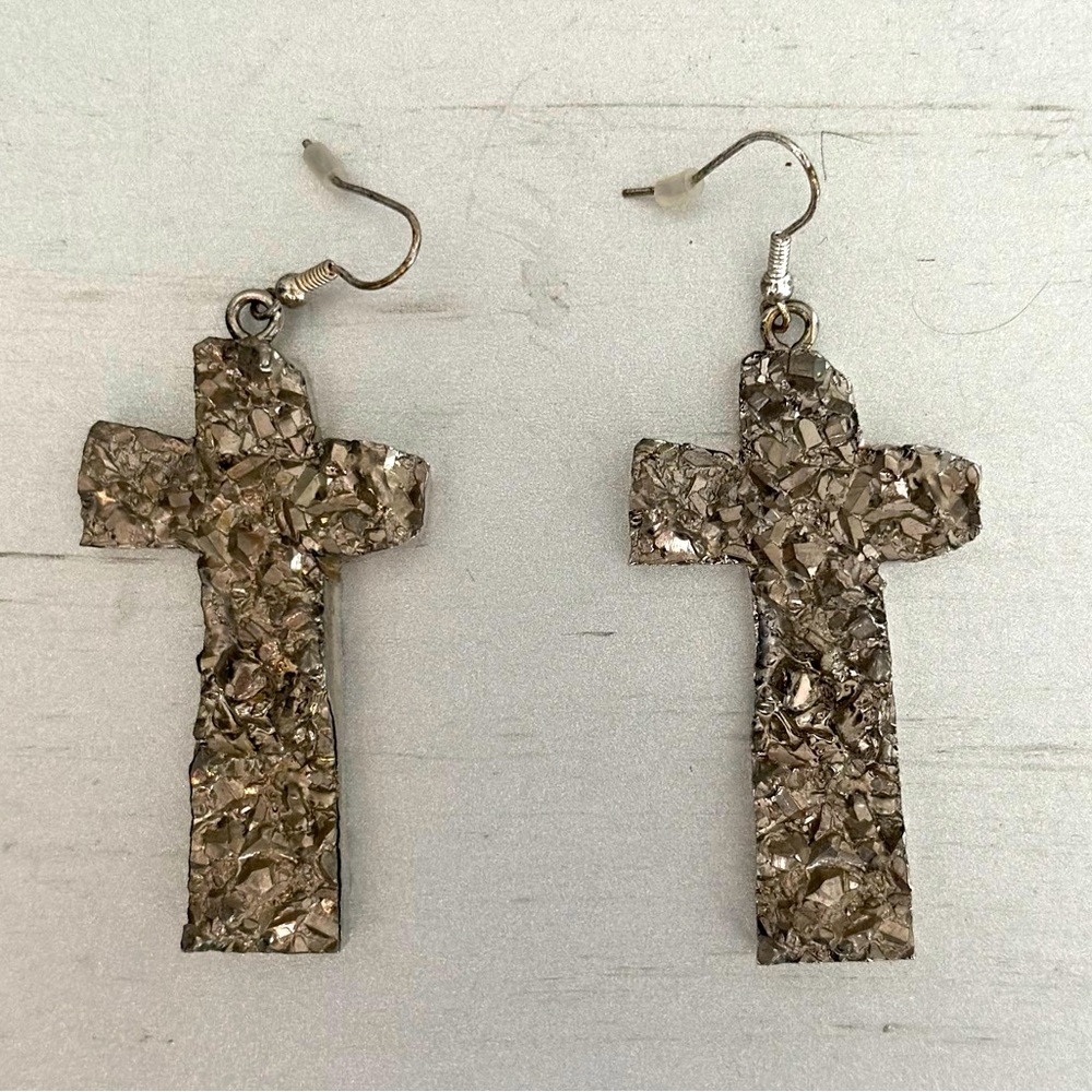 Handcrafted Sterling Silver Textured Cross Dangle Earrings